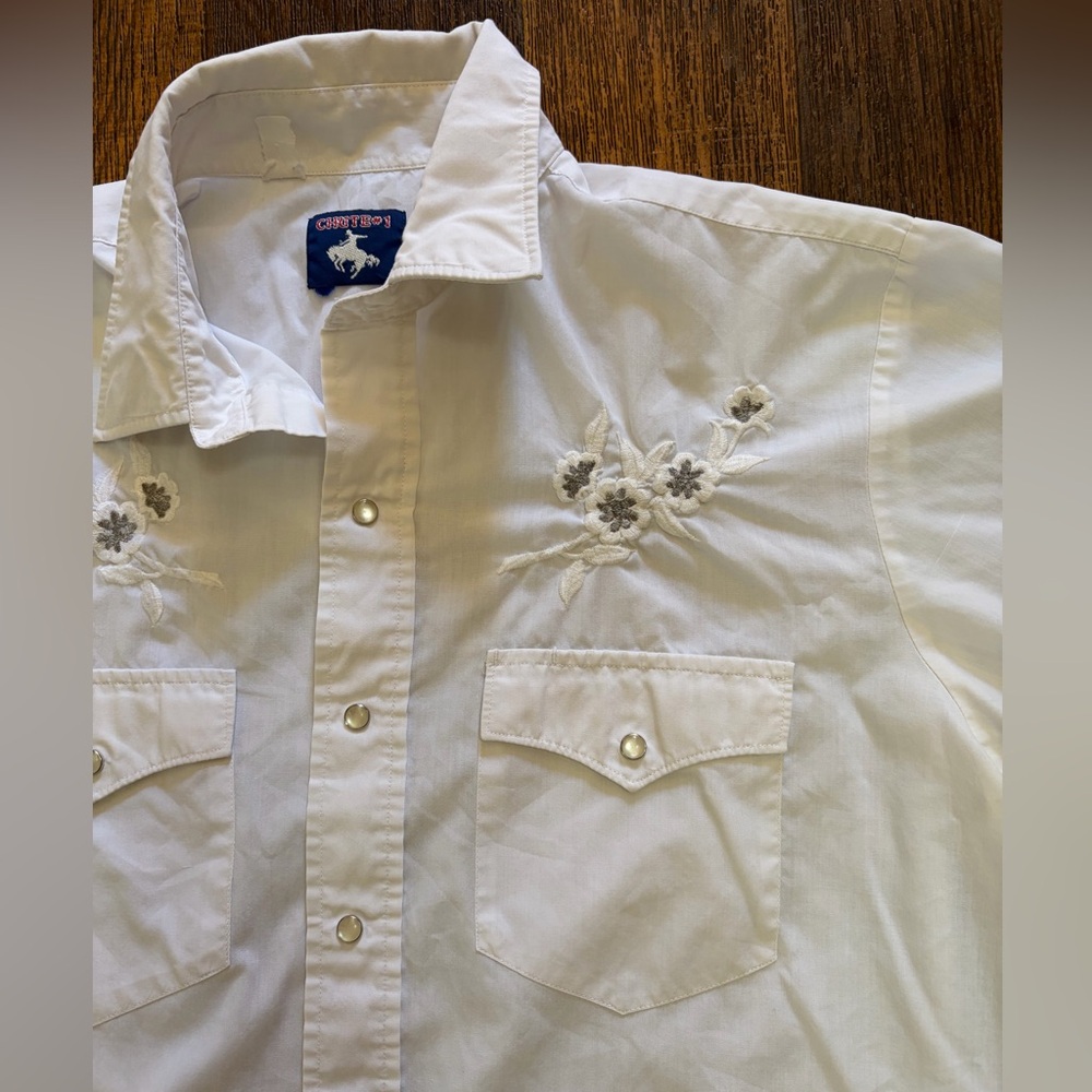 Men's Vintage Chute #1 Western Shirt White Embroidered XL Ranch Rodeo Rockabilly